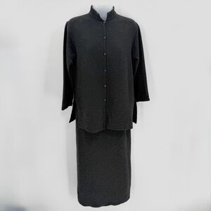 EILEEN FISHER Set Women’s PP Charcoal Gray Waffle Knit Top Skirt Minimal Classic